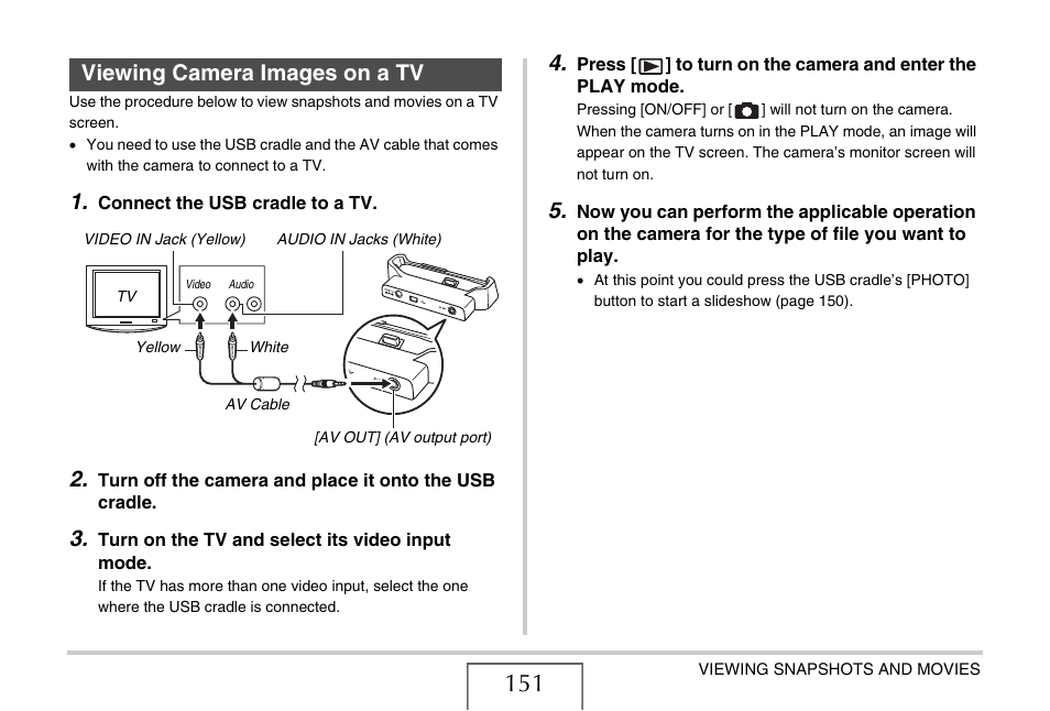 Viewing camera images on a tv | Casio EX-S770 User Manual | Page 151 / 290