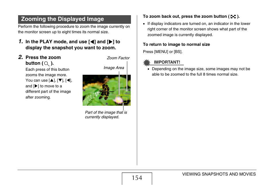 Zooming the displayed image | Casio EX-S770 User Manual | Page 154 / 290
