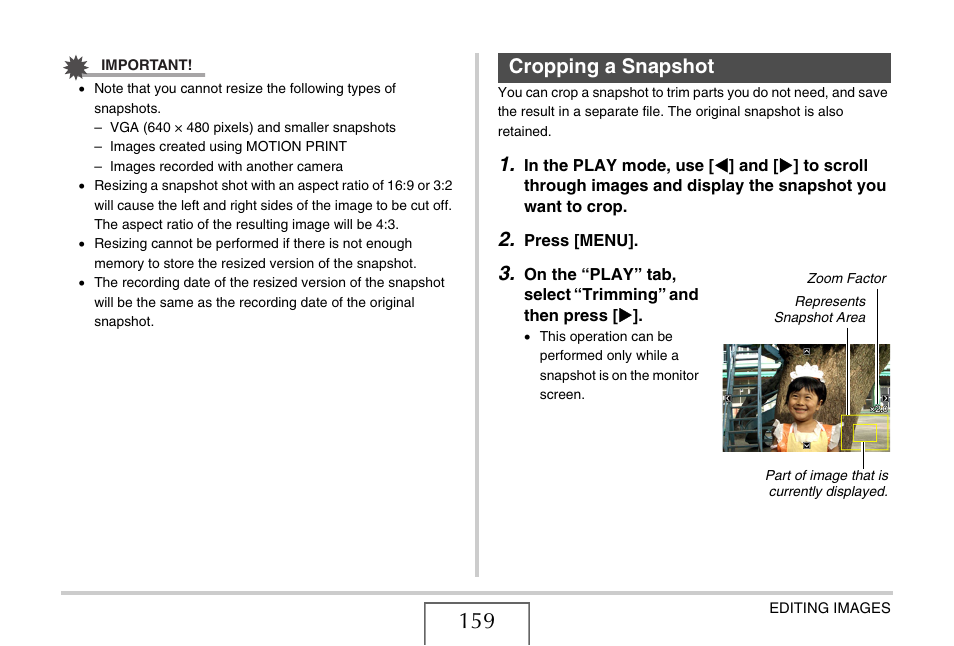 Cropping a snapshot | Casio EX-S770 User Manual | Page 159 / 290