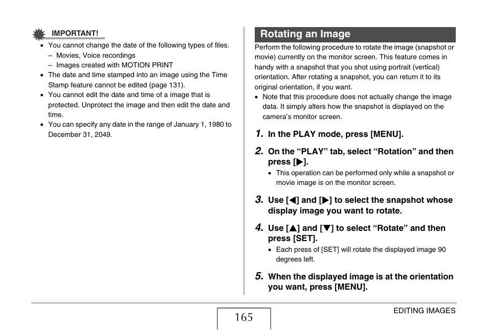 Rotating an image | Casio EX-S770 User Manual | Page 165 / 290