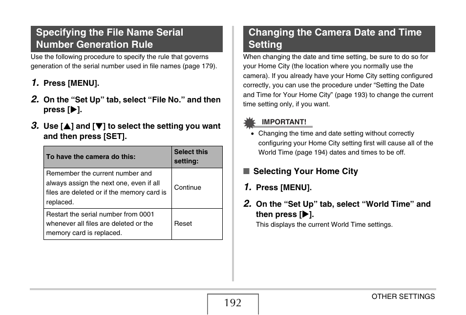 Changing the camera date and time setting | Casio EX-S770 User Manual | Page 192 / 290