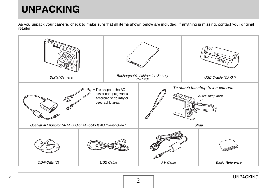 Unpacking | Casio EX-S770 User Manual | Page 2 / 290