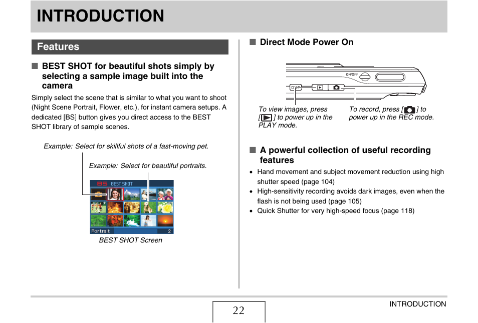 Introduction, Features | Casio EX-S770 User Manual | Page 22 / 290