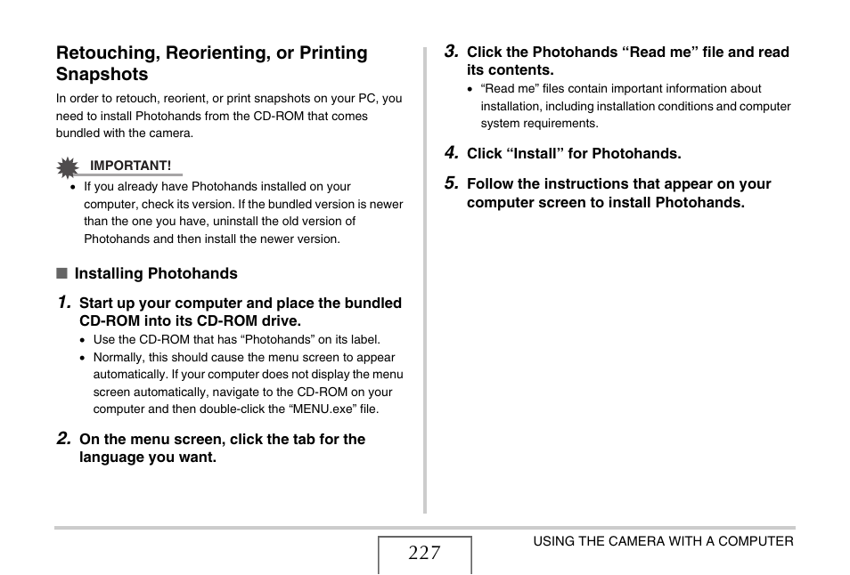 Retouching, reorienting, or printing snapshots | Casio EX-S770 User Manual | Page 227 / 290