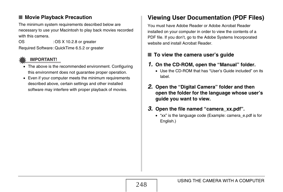 Viewing user documentation (pdf files) | Casio EX-S770 User Manual | Page 248 / 290