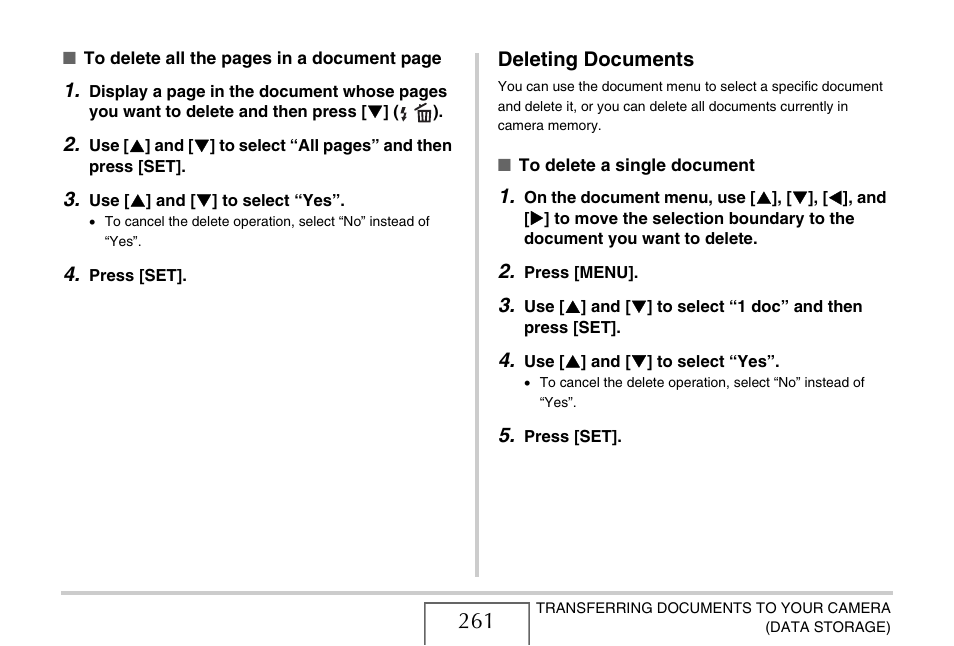 Deleting documents | Casio EX-S770 User Manual | Page 261 / 290