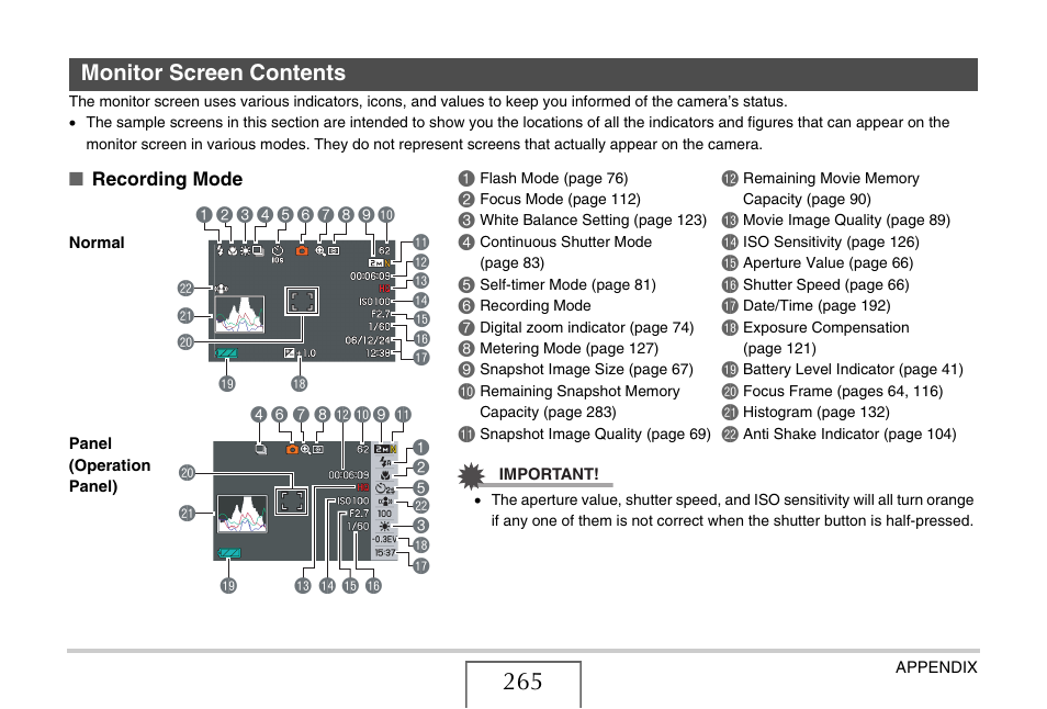 Monitor screen contents | Casio EX-S770 User Manual | Page 265 / 290