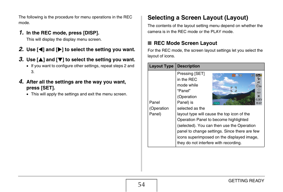 Selecting a screen layout (layout) | Casio EX-S770 User Manual | Page 54 / 290