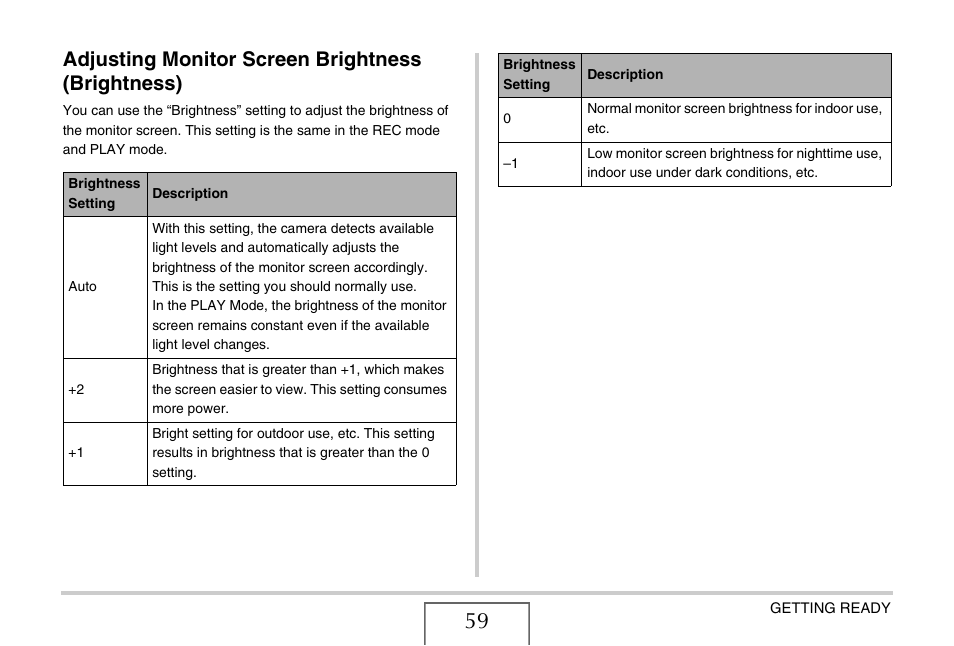 Adjusting monitor screen brightness (brightness) | Casio EX-S770 User Manual | Page 59 / 290