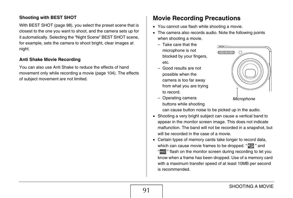 Movie recording precautions | Casio EX-S770 User Manual | Page 91 / 290