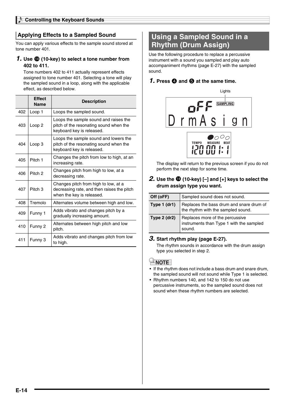 Using a sampled sound in a rhythm (drum assign) | Casio LK-220 User Manual | Page 16 / 45