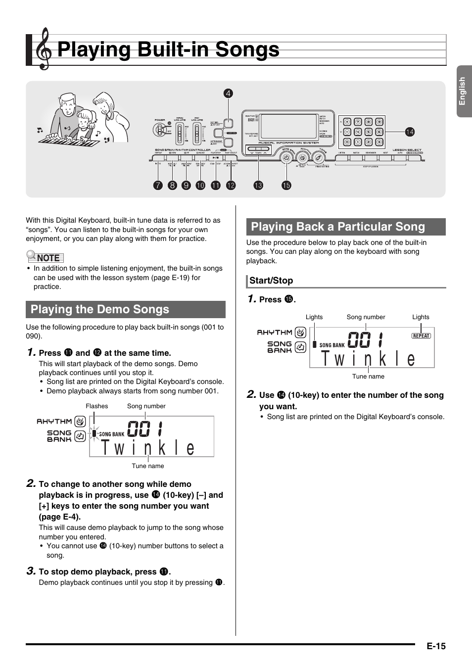 Playing built-in songs | Casio LK-220 User Manual | Page 17 / 45