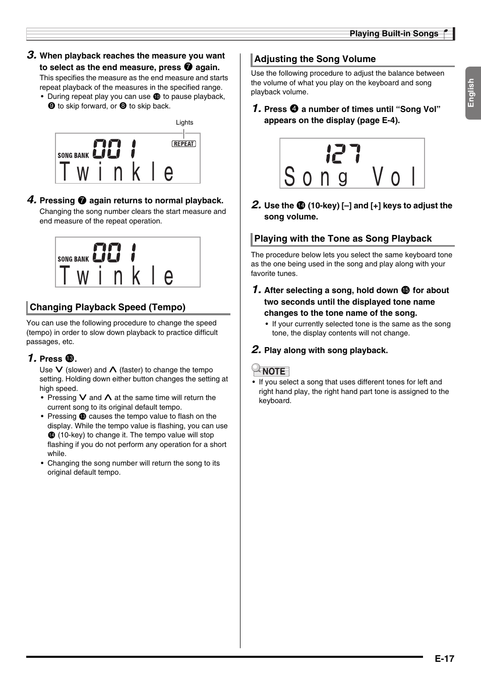 S o n, Vo l | Casio LK-220 User Manual | Page 19 / 45