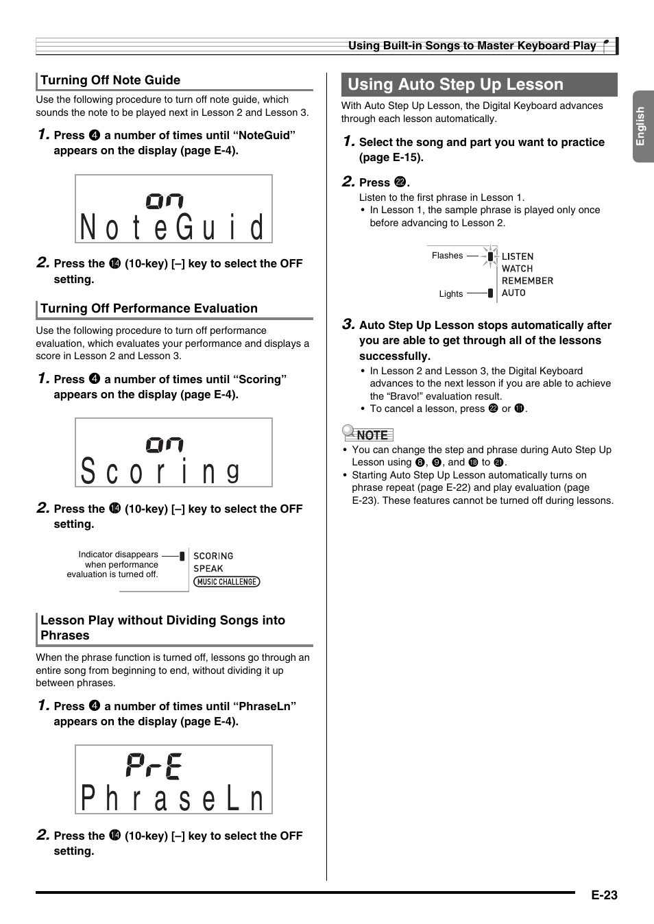 Using auto step up lesson | Casio LK-220 User Manual | Page 25 / 45