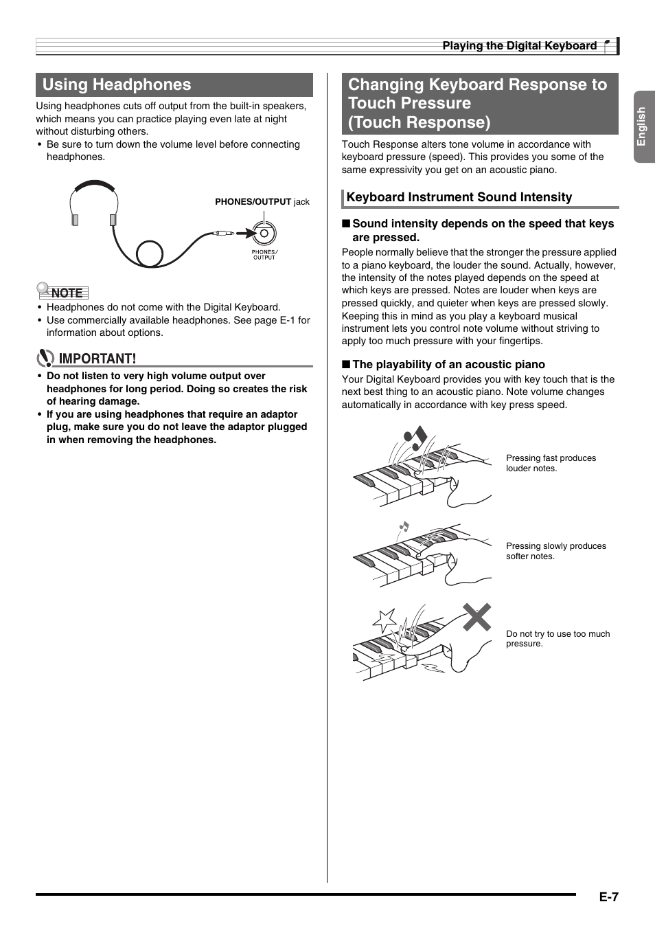 Using headphones | Casio LK-220 User Manual | Page 9 / 45