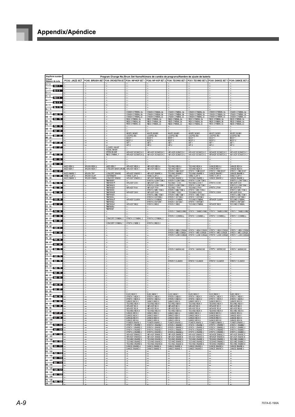 Appendix/apéndice a-9 | Casio CTK900 User Manual | Page 108 / 116