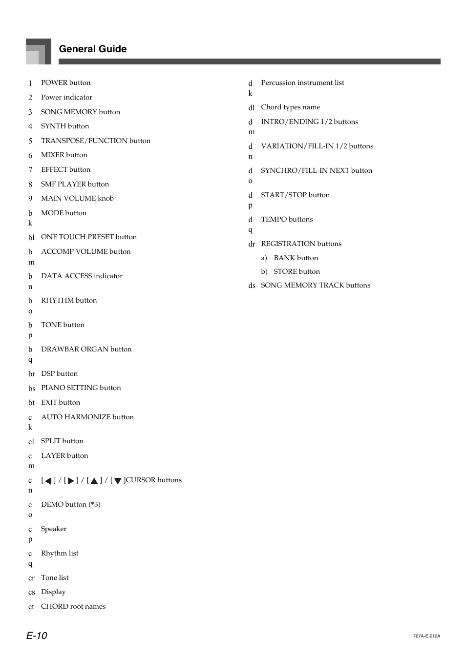 General guide e-10 | Casio CTK900 User Manual | Page 12 / 116
