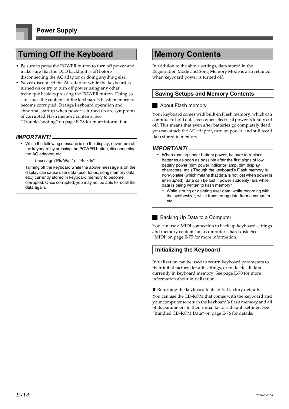 Power supply e-14 | Casio CTK900 User Manual | Page 17 / 116