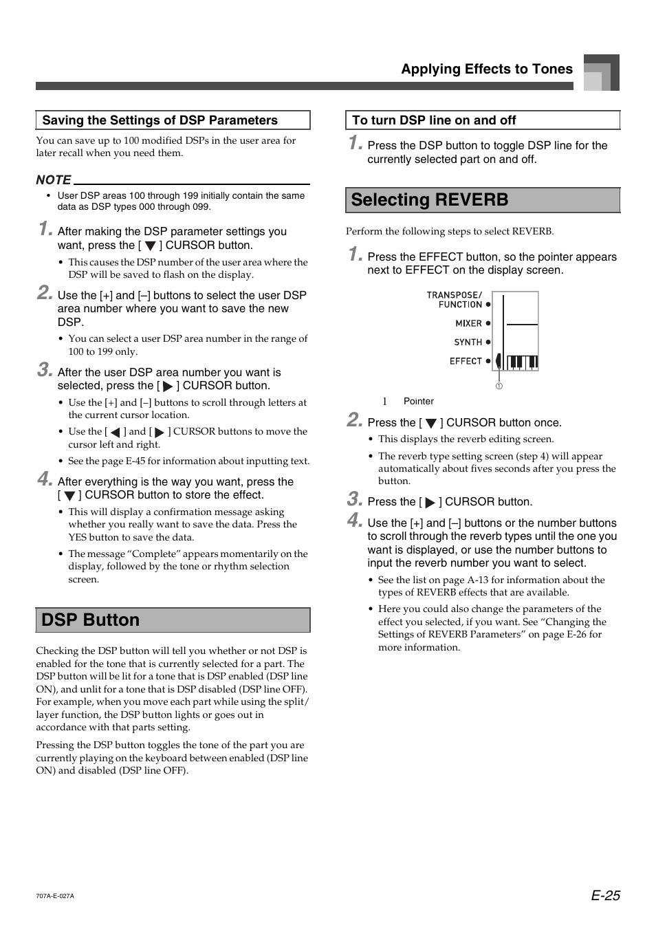 Dsp button, Selecting reverb | Casio CTK900 User Manual | Page 28 / 116