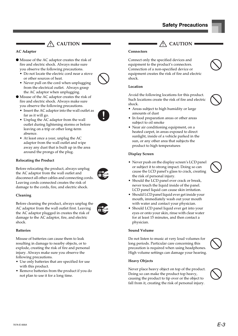 E-3 safety precautions | Casio CTK900 User Manual | Page 5 / 116
