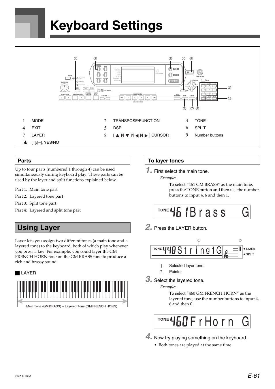 Keyboard settings, 1g n r t, Using layer | Casio CTK900 User Manual | Page 65 / 116