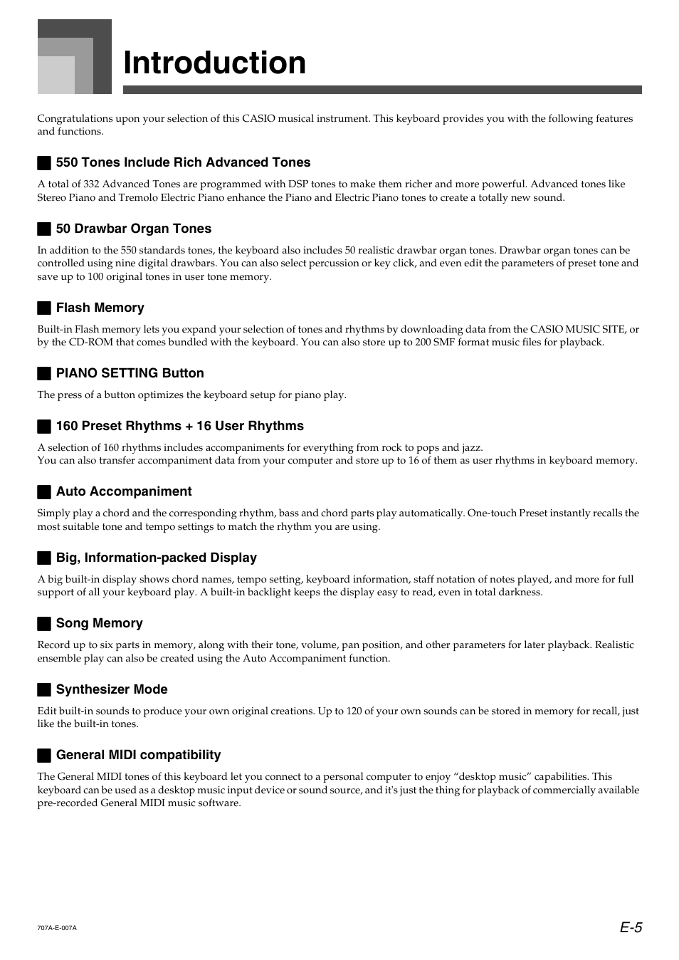 Introduction | Casio CTK900 User Manual | Page 7 / 116