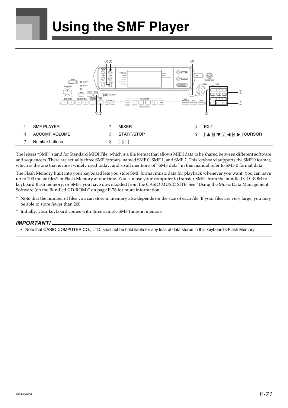 Using the smf player, E-71 | Casio CTK900 User Manual | Page 75 / 116