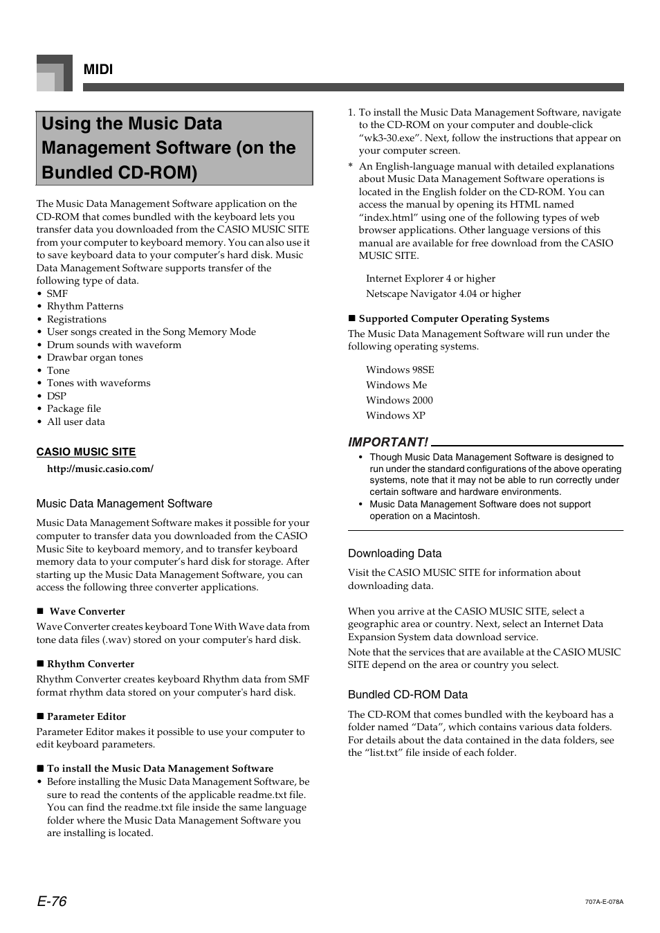 Midi e-76 | Casio CTK900 User Manual | Page 80 / 116