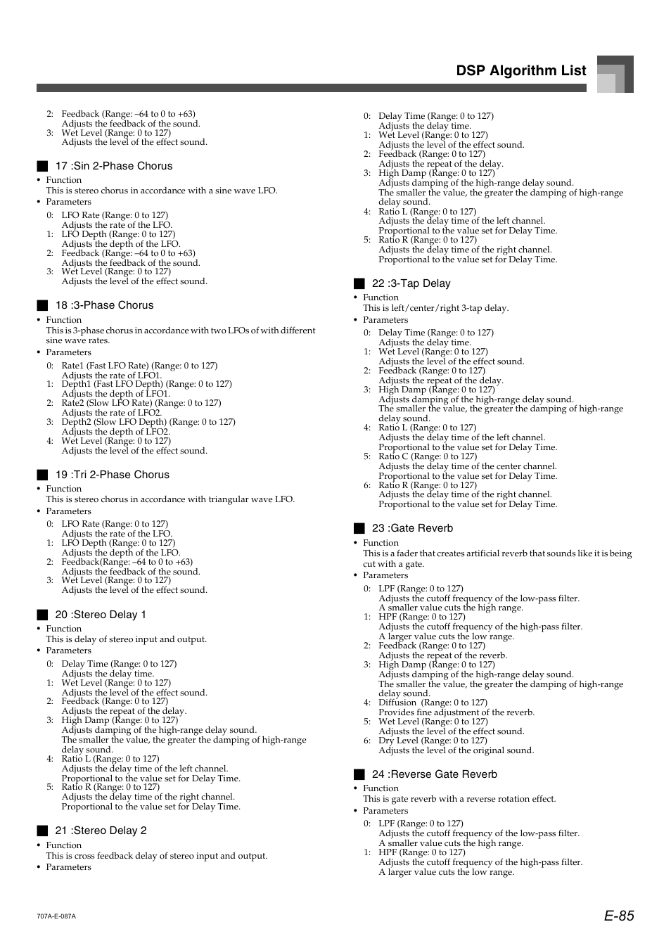 E-85 dsp algorithm list | Casio CTK900 User Manual | Page 89 / 116