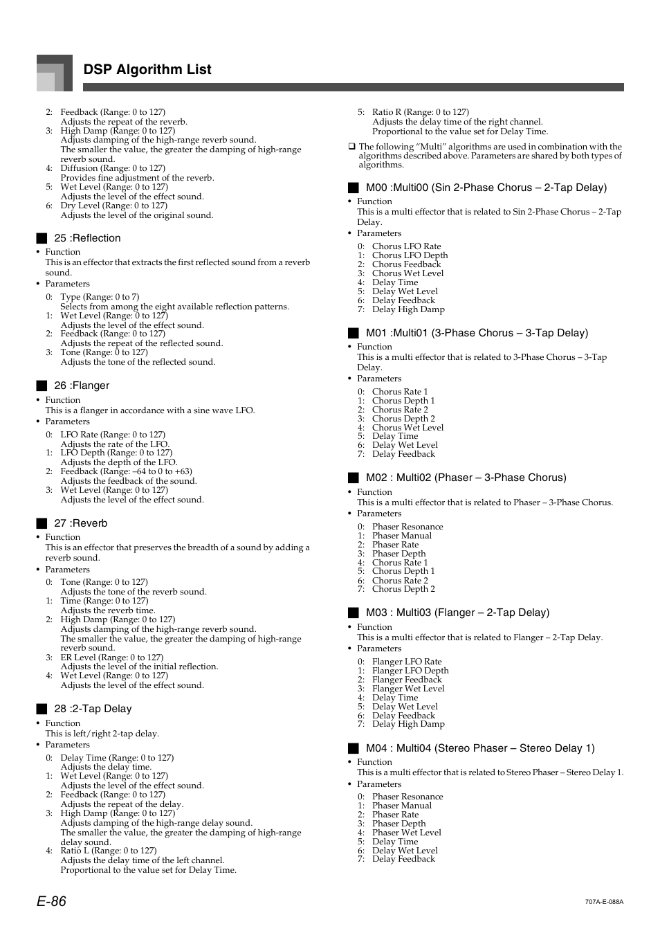 Dsp algorithm list e-86 | Casio CTK900 User Manual | Page 90 / 116