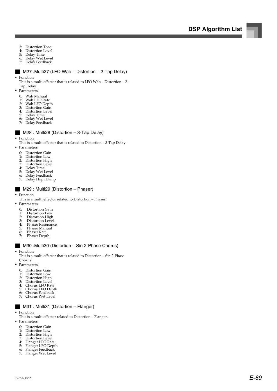 E-89 dsp algorithm list | Casio CTK900 User Manual | Page 93 / 116