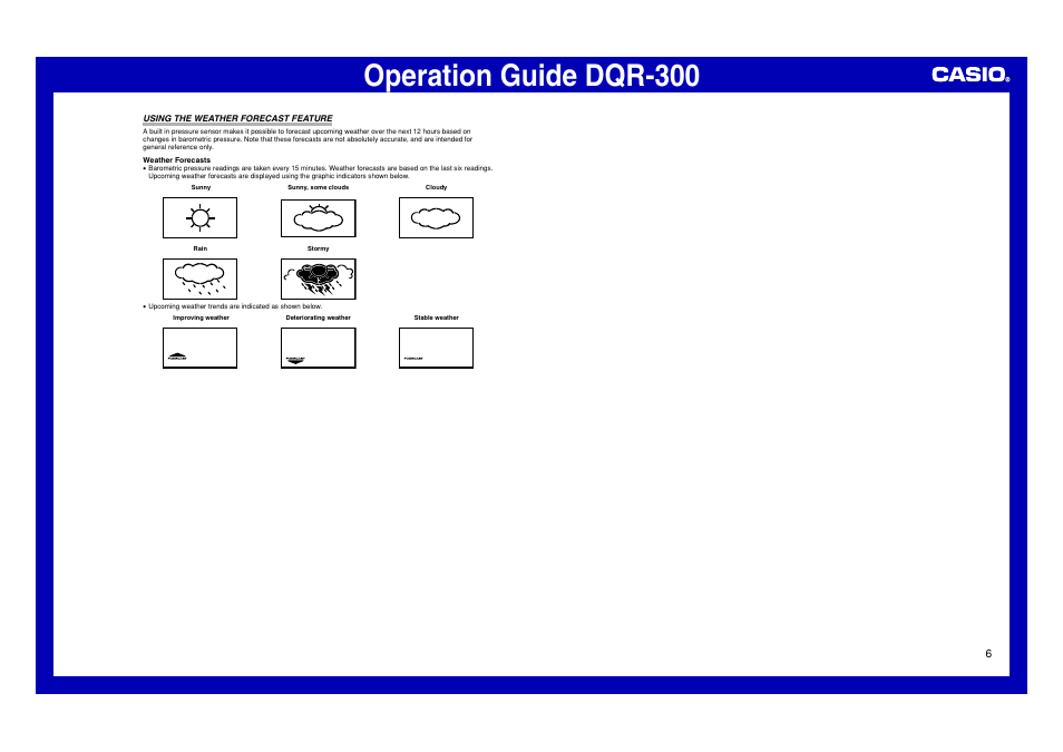 Using the weather forecast feature, Operation guide dqr-300 | Casio DQR-300 User Manual | Page 6 / 6