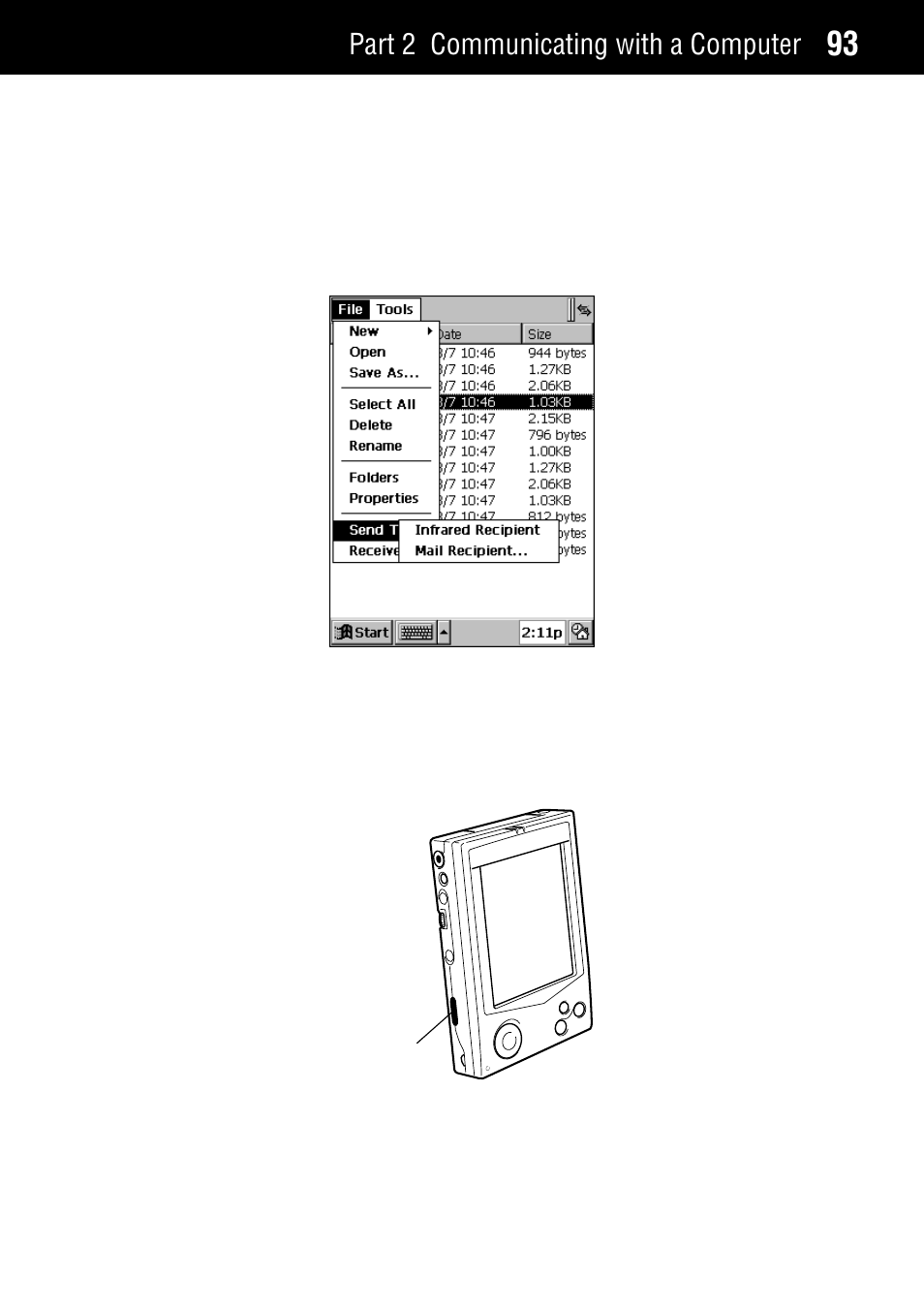 Transferring data with infrared, Part 2 communicating with a computer | Casio Palm-size PC User Manual | Page 101 / 141