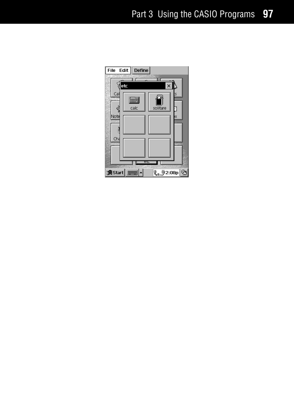 Using action control for menu button operations, Part 3 using the casio programs | Casio Palm-size PC User Manual | Page 105 / 141