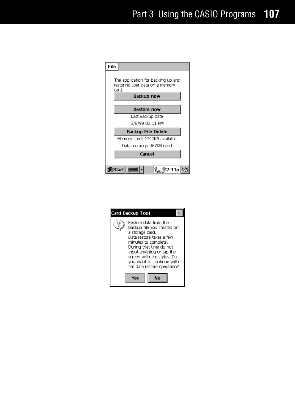 Part 3 using the casio programs | Casio Palm-size PC User Manual | Page 115 / 141