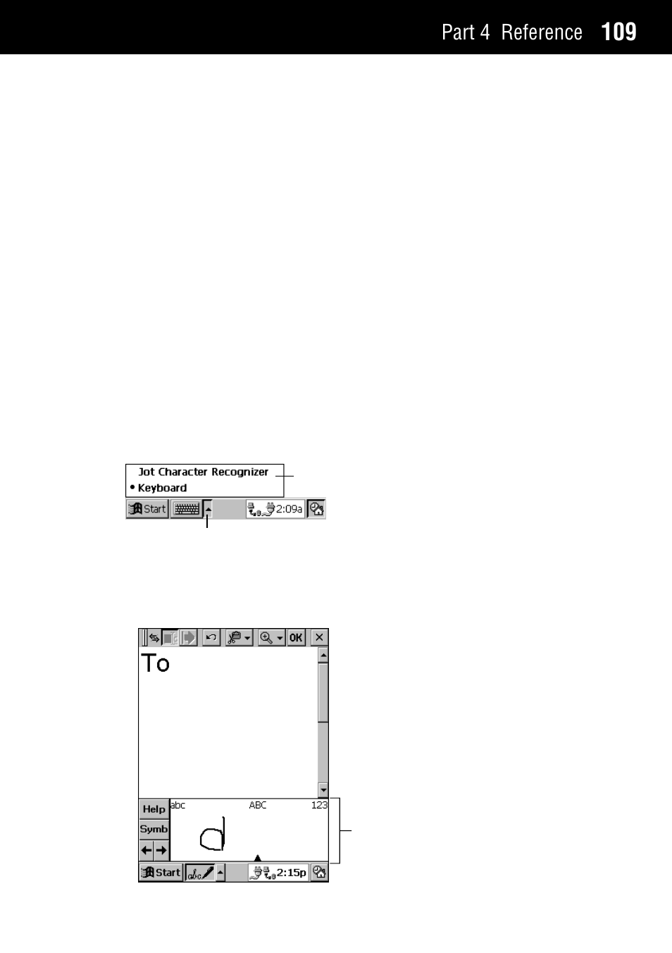 Part 4 reference, Appendix a handwritten character recognizer | Casio Palm-size PC User Manual | Page 117 / 141