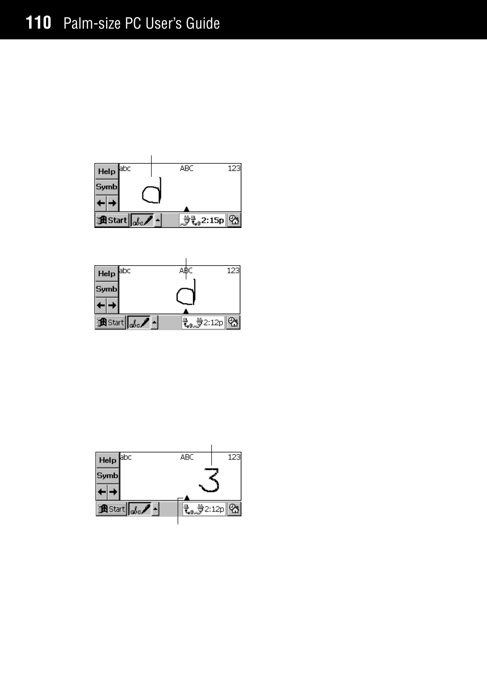 Input panel areas, Palm-size pc user’s guide | Casio Palm-size PC User Manual | Page 118 / 141