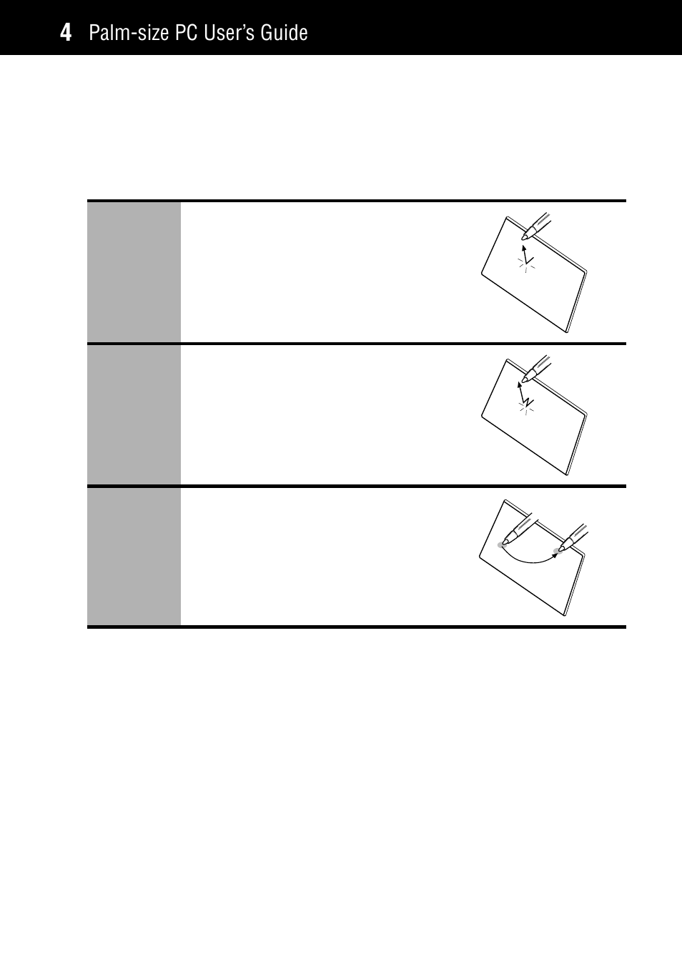 Touch screen operations, Palm-size pc user’s guide | Casio Palm-size PC User Manual | Page 12 / 141