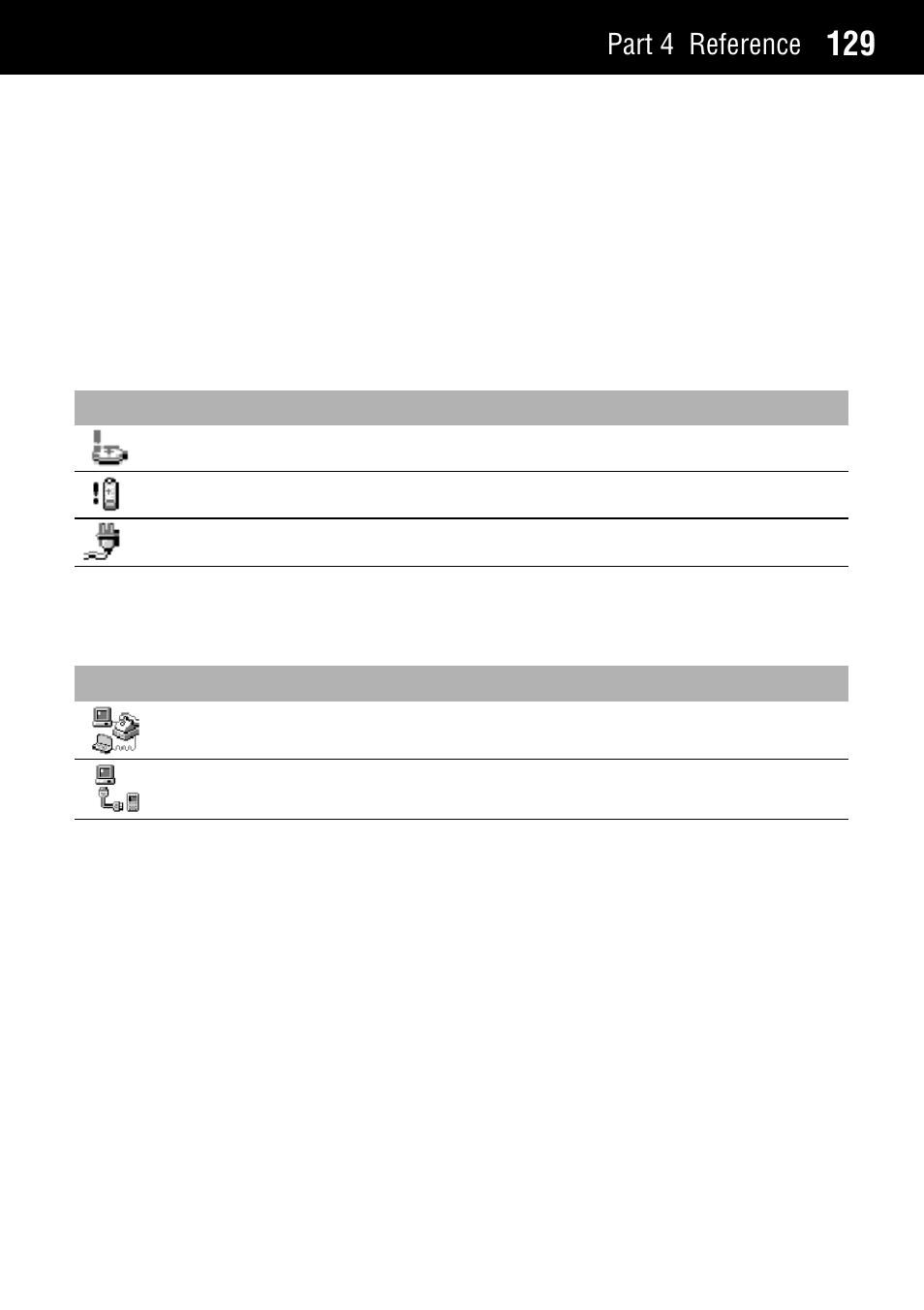 Appendix c icon lists, Battery icons connection icons, Battery icons | Connection icons, Part 4 reference | Casio Palm-size PC User Manual | Page 137 / 141