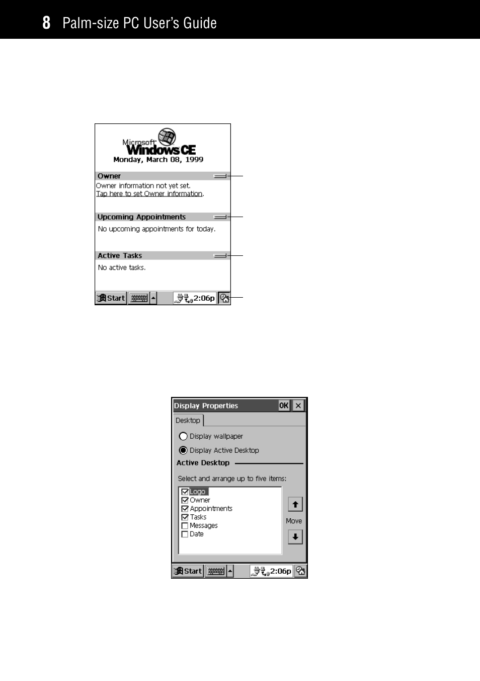 Active desktop, Palm-size pc user’s guide | Casio Palm-size PC User Manual | Page 16 / 141