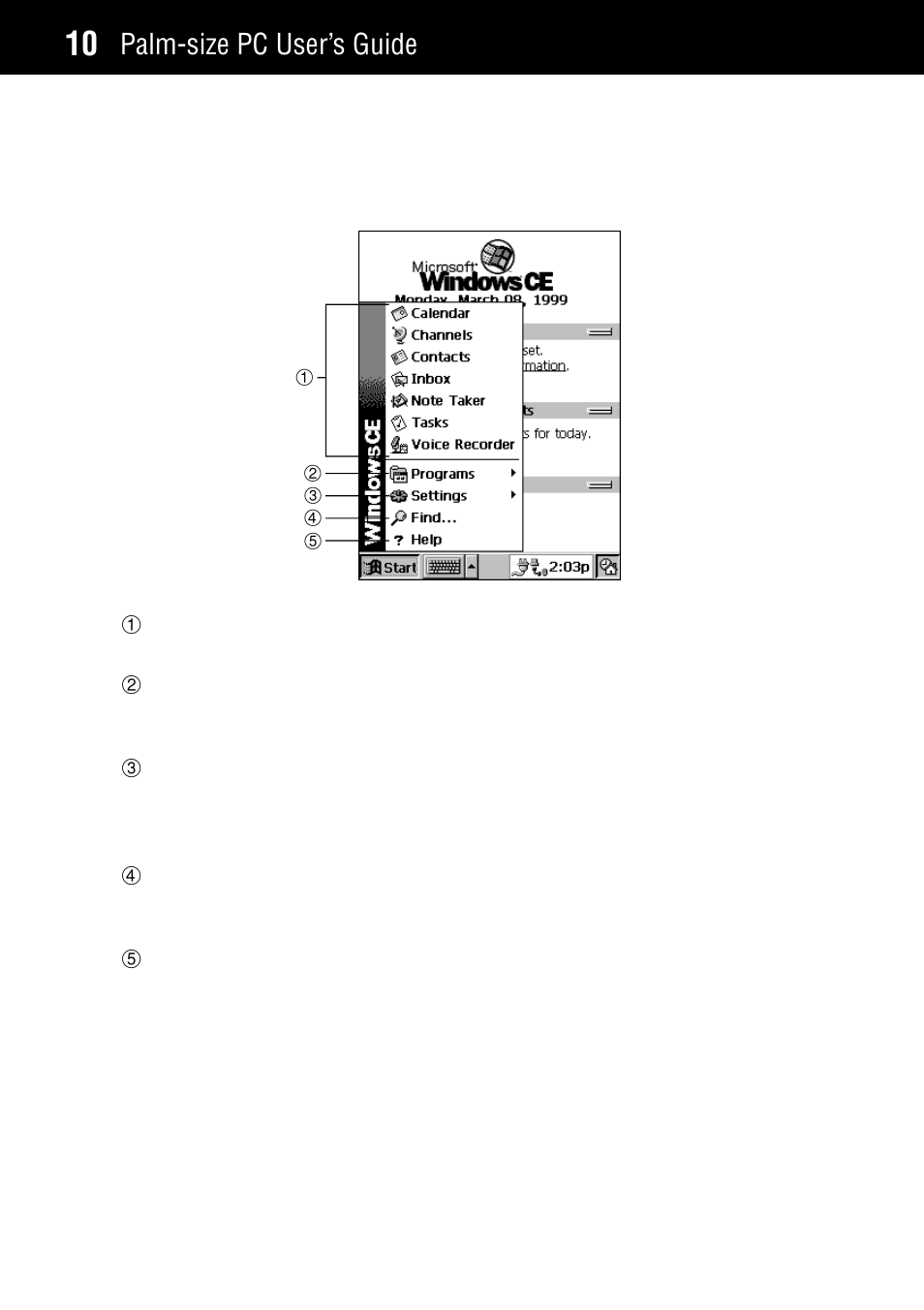 Start menu, Palm-size pc user’s guide | Casio Palm-size PC User Manual | Page 18 / 141