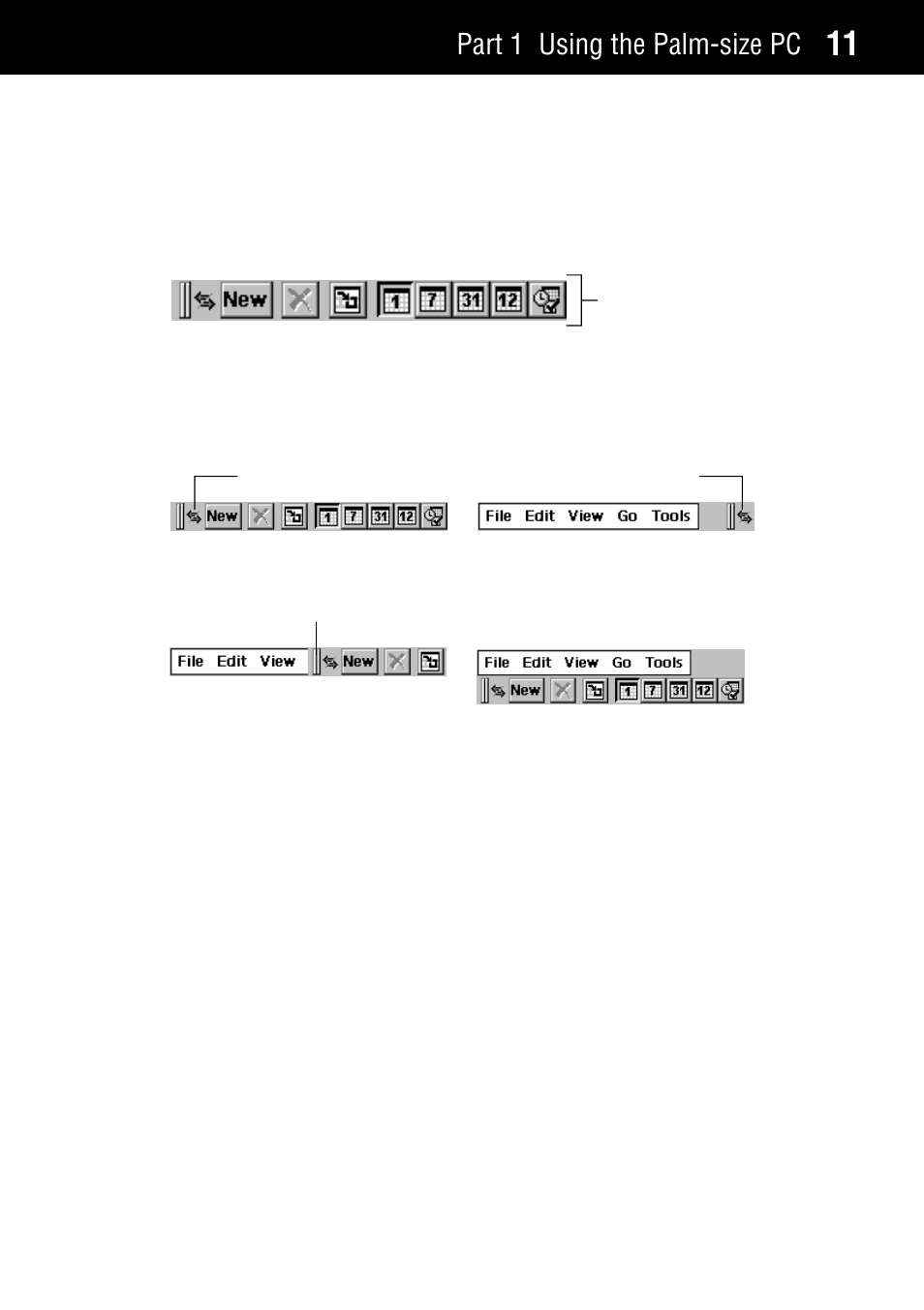 Command bar, Part 1 using the palm-size pc | Casio Palm-size PC User Manual | Page 19 / 141