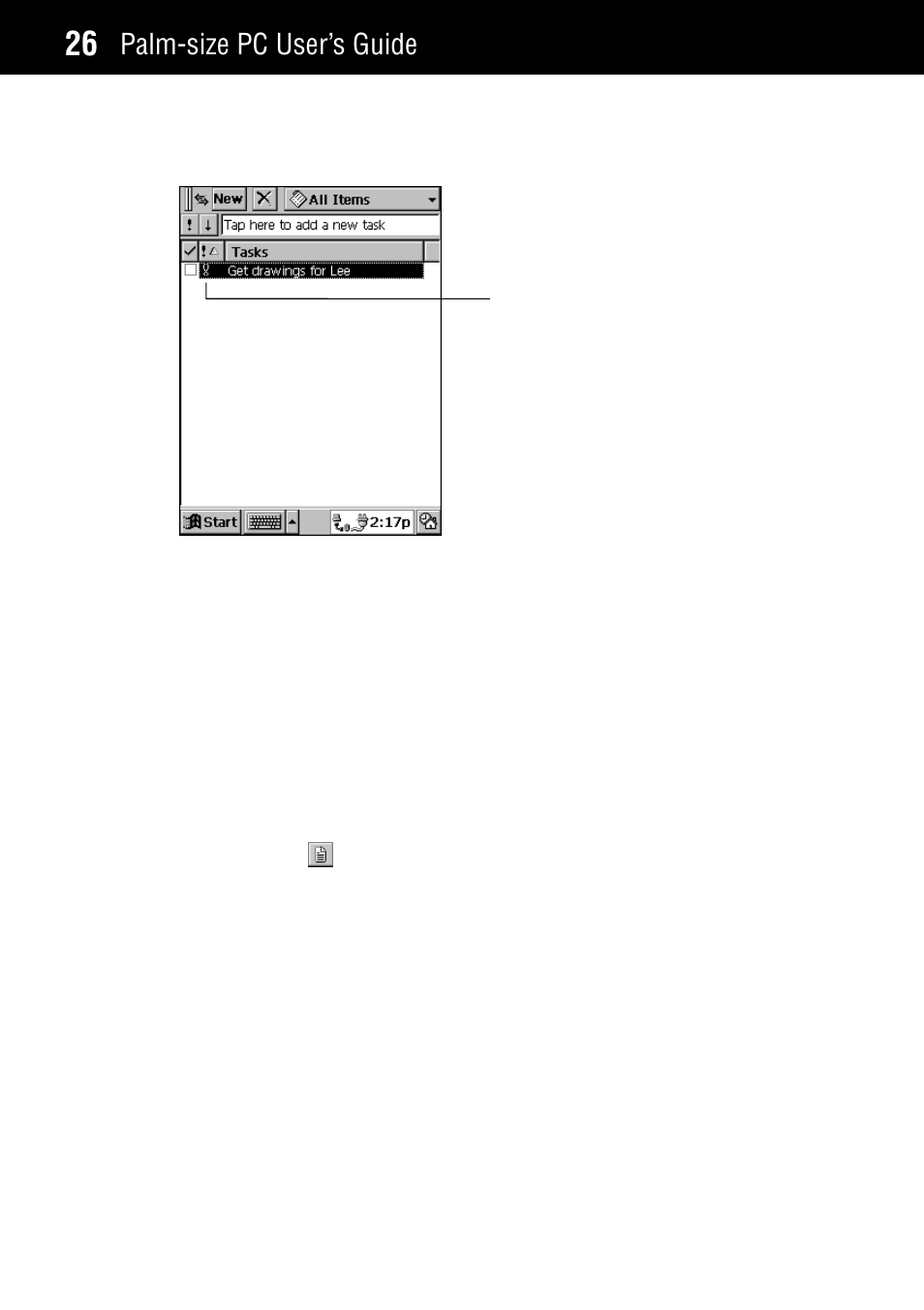 Creating a note with note taker, Palm-size pc user’s guide | Casio Palm-size PC User Manual | Page 34 / 141