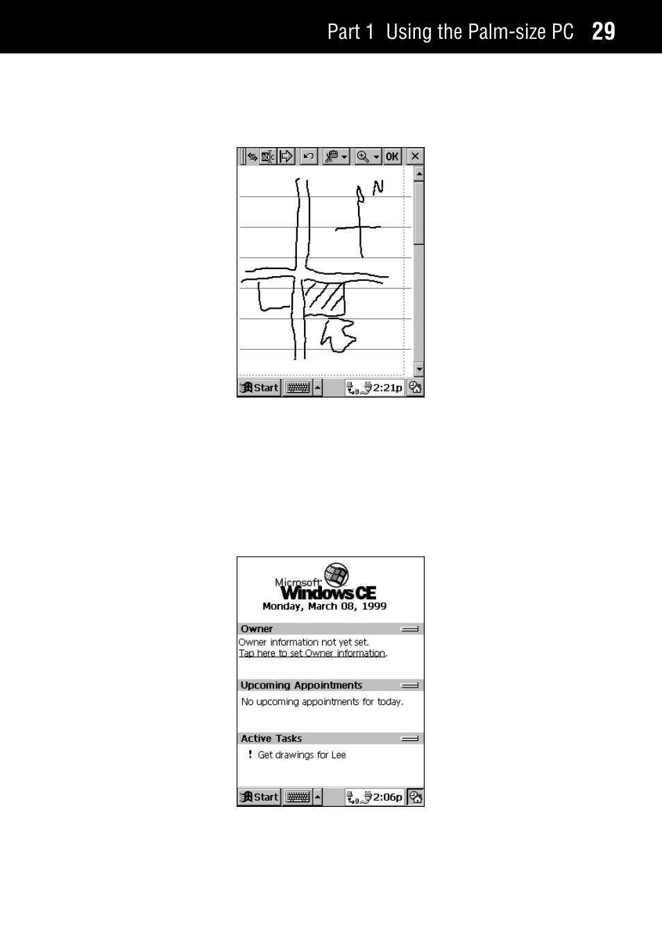 Viewing the active desktop, Part 1 using the palm-size pc | Casio Palm-size PC User Manual | Page 37 / 141