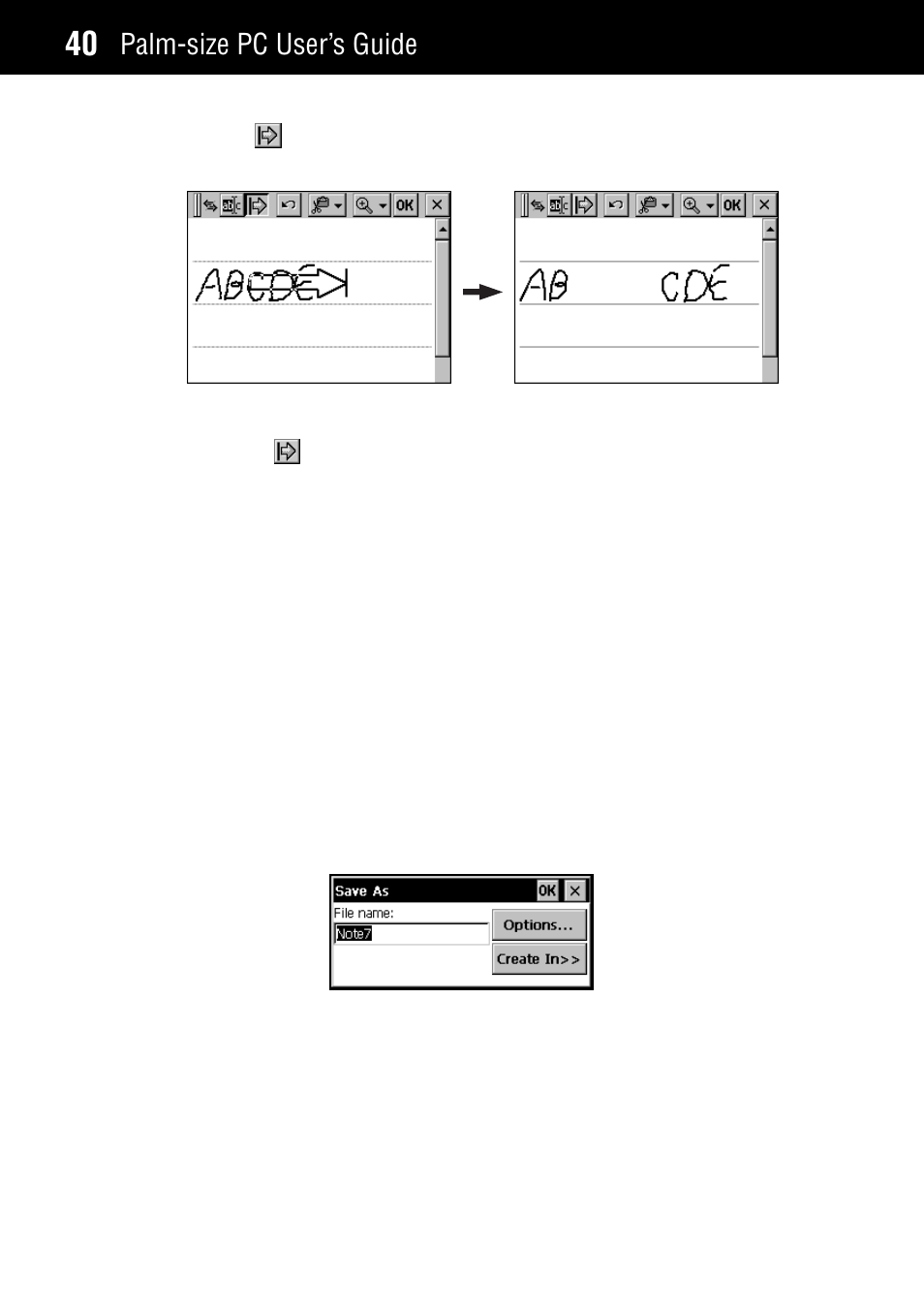 Saving a note, Palm-size pc user’s guide | Casio Palm-size PC User Manual | Page 48 / 141