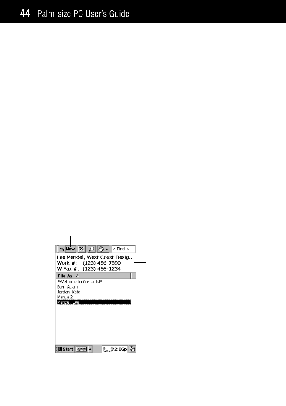 Contacts: managing business and private contacts, Palm-size pc user’s guide | Casio Palm-size PC User Manual | Page 52 / 141