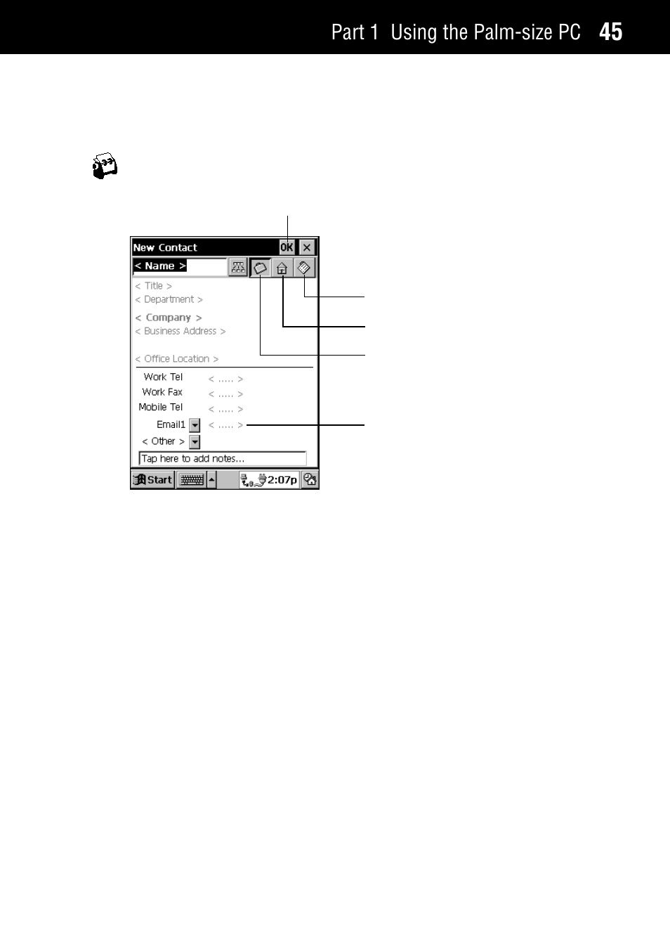 Tasks: keeping track of things you need to do, Part 1 using the palm-size pc | Casio Palm-size PC User Manual | Page 53 / 141