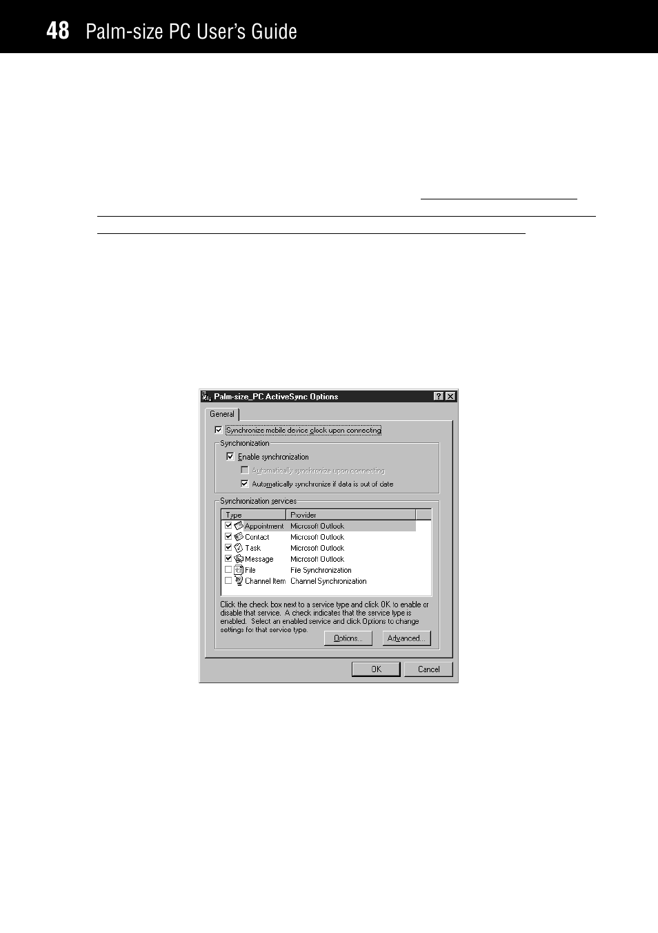 Synchronizing messages, Palm-size pc user’s guide | Casio Palm-size PC User Manual | Page 56 / 141