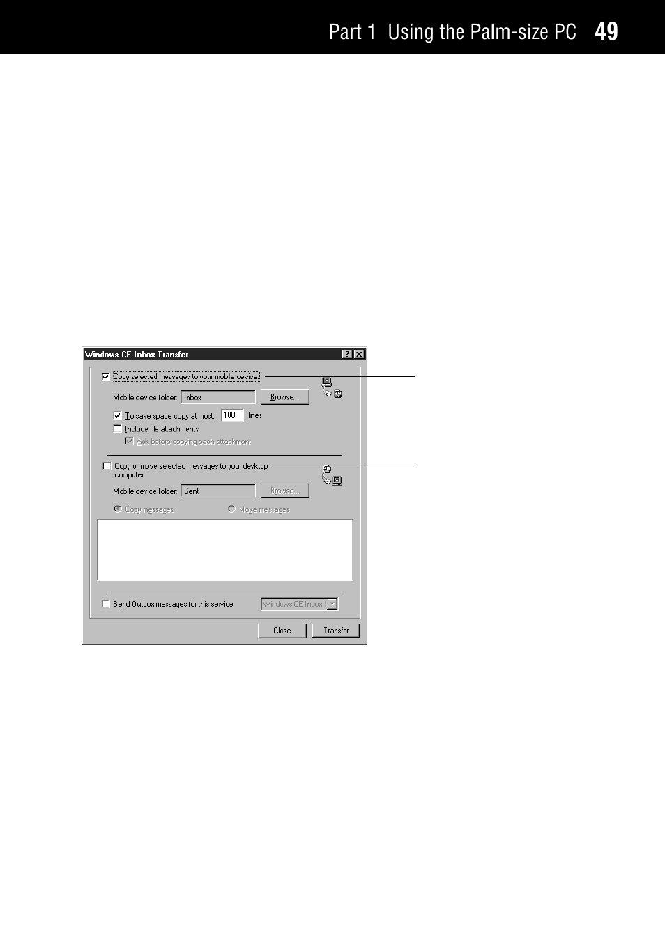 Windows ce inbox transfer, Part 1 using the palm-size pc | Casio Palm-size PC User Manual | Page 57 / 141