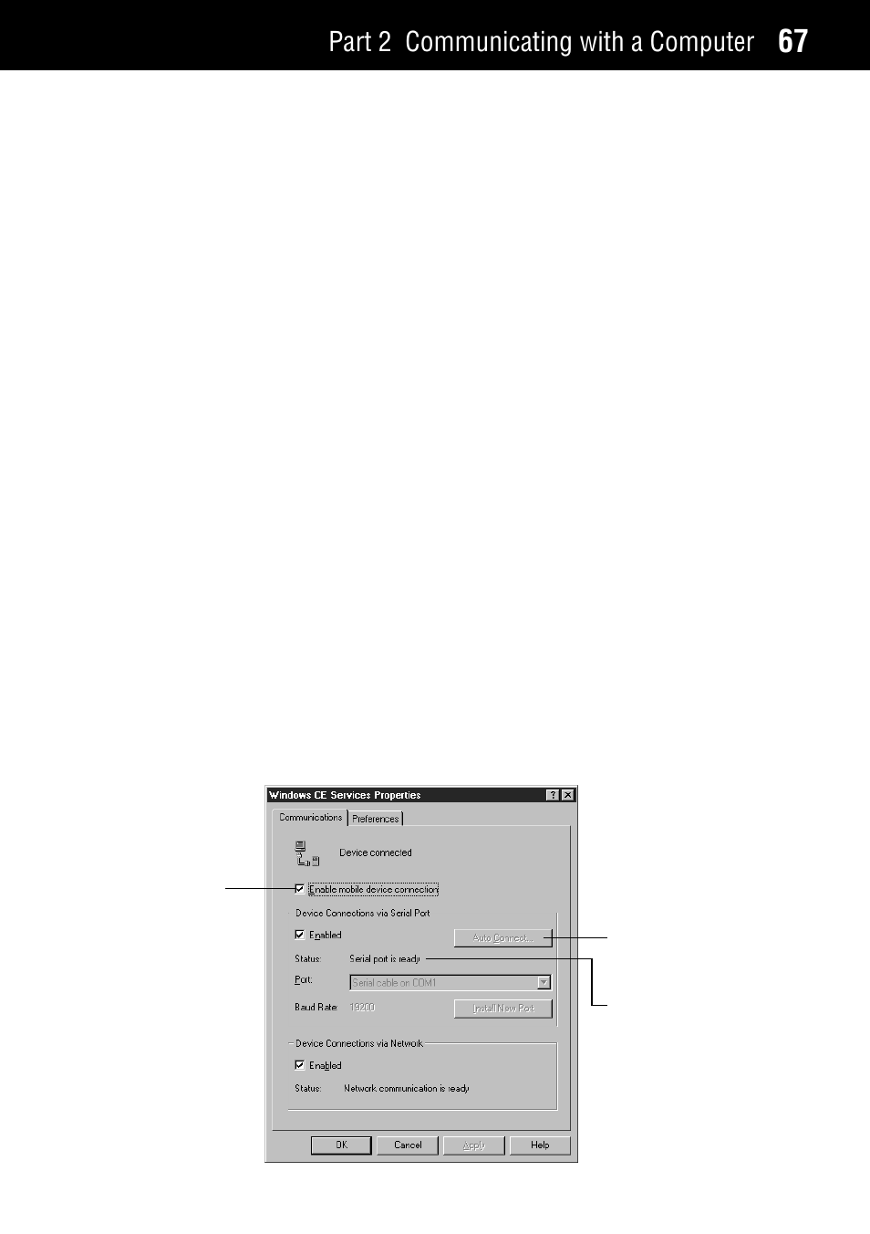 Setting up the remote computer, Part 2 communicating with a computer | Casio Palm-size PC User Manual | Page 75 / 141